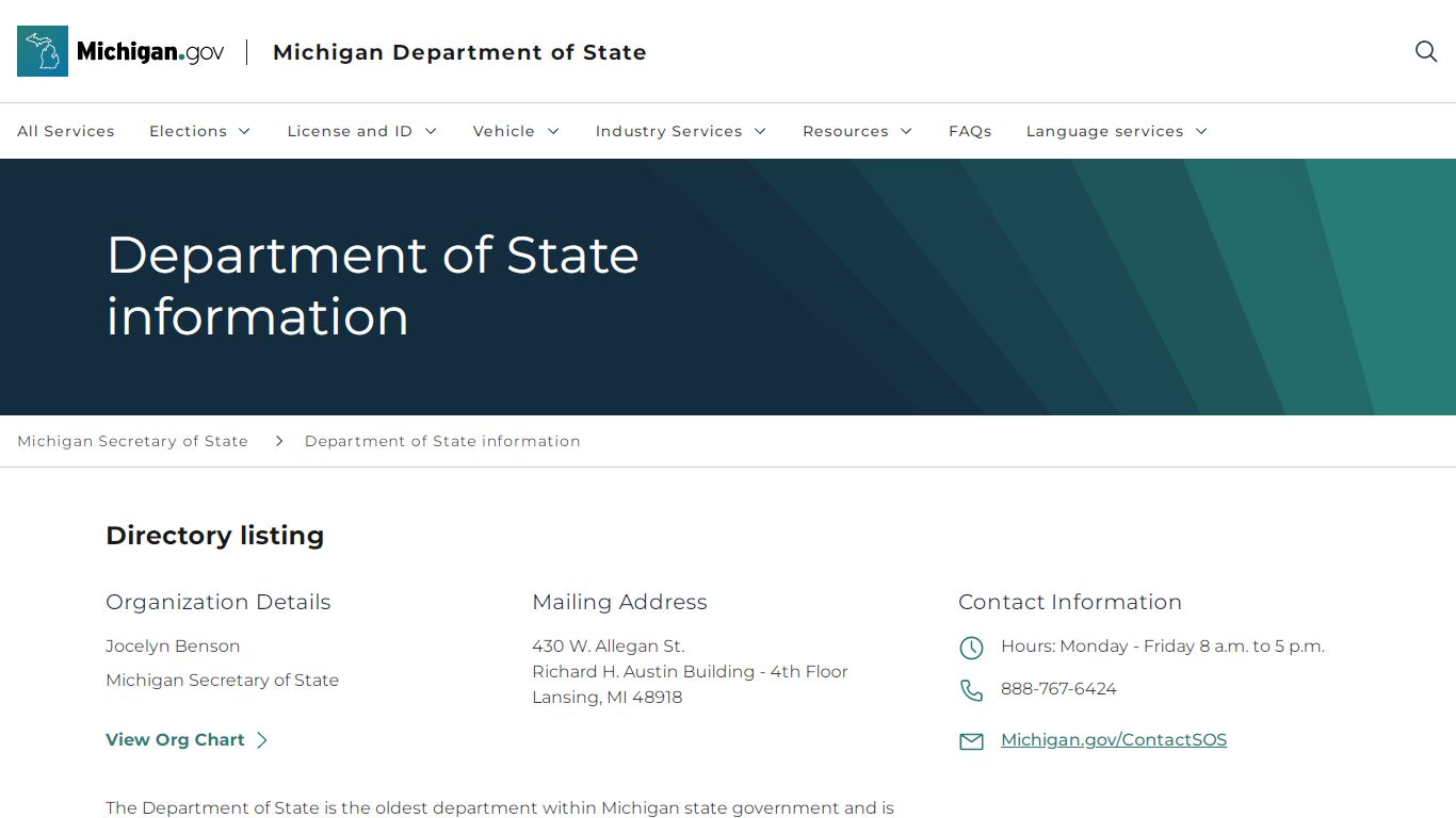 Department of State information - Michigan